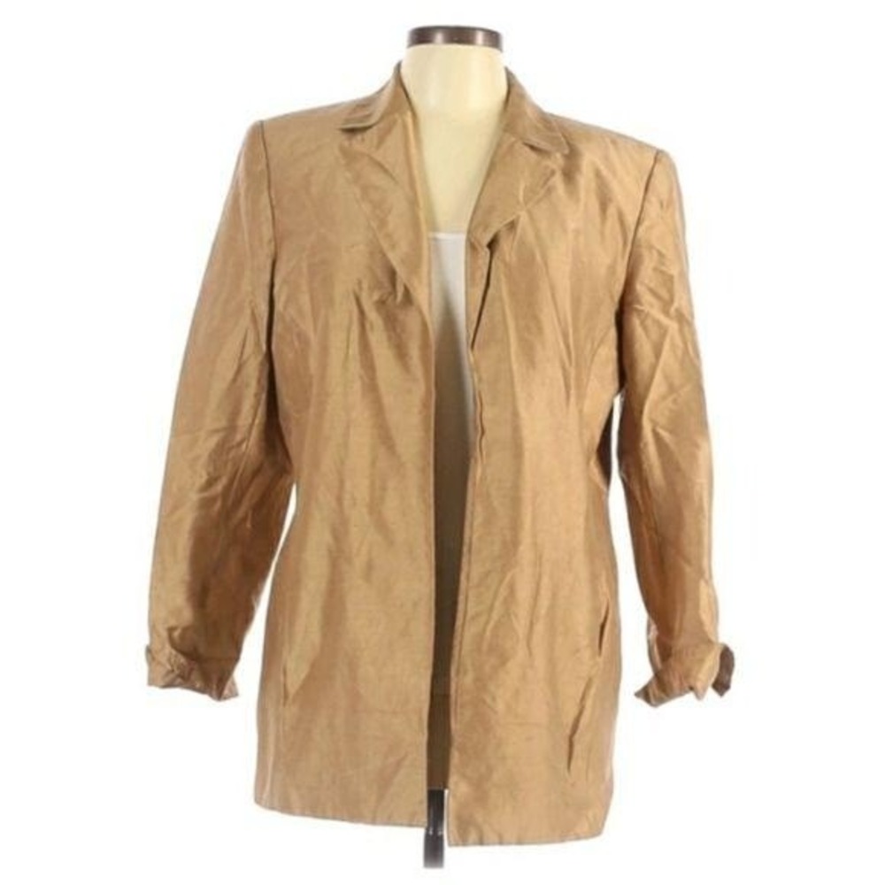 Vtg 90s Old Money Silk Boxy Boyfriend Metallic Blazer Sz 12 Corporate Chic